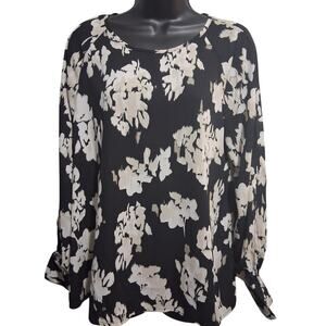 Maurices Shirt Large Black/White Floral Blouse Business Casual Office Attire